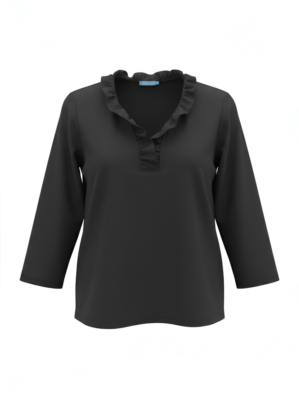 J.McLaughlin Catalina Cloth Ruffle Neck Top Women’s M Black 3/4 Sleeve Blouse
